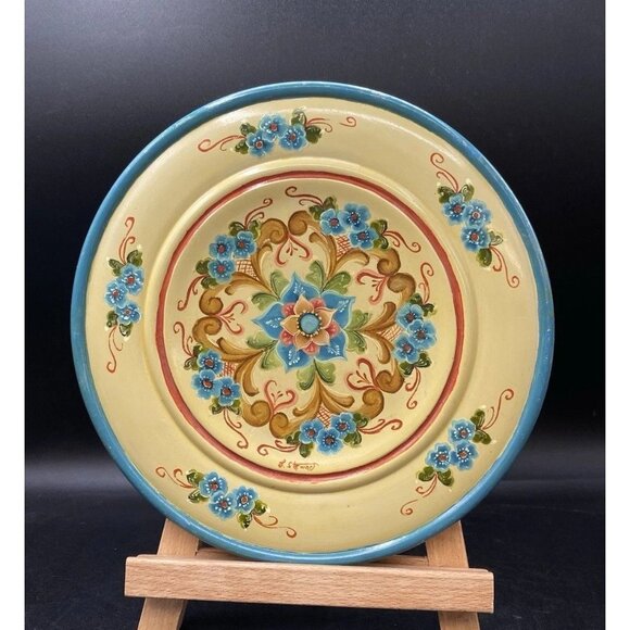Unmarked Other - Norwegian ROSEMALING 10" Wood Plate Signed L Stewart